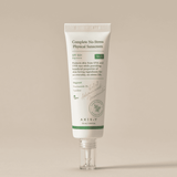 OTC version Complete No-Stress Physical Sunscreen V.3 in a white tube with green accents, featuring SPF 50+ PA++++ protection and skin-nourishing ingredients.